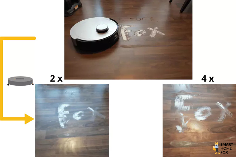 The mop test result of the Ecovacs Deebot X1 OMNI on the laminate floor is clearly displayed.
